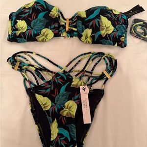 NWT Victoria's Secret Archives Swim Floral Bikini Set Bandeau Brazilian